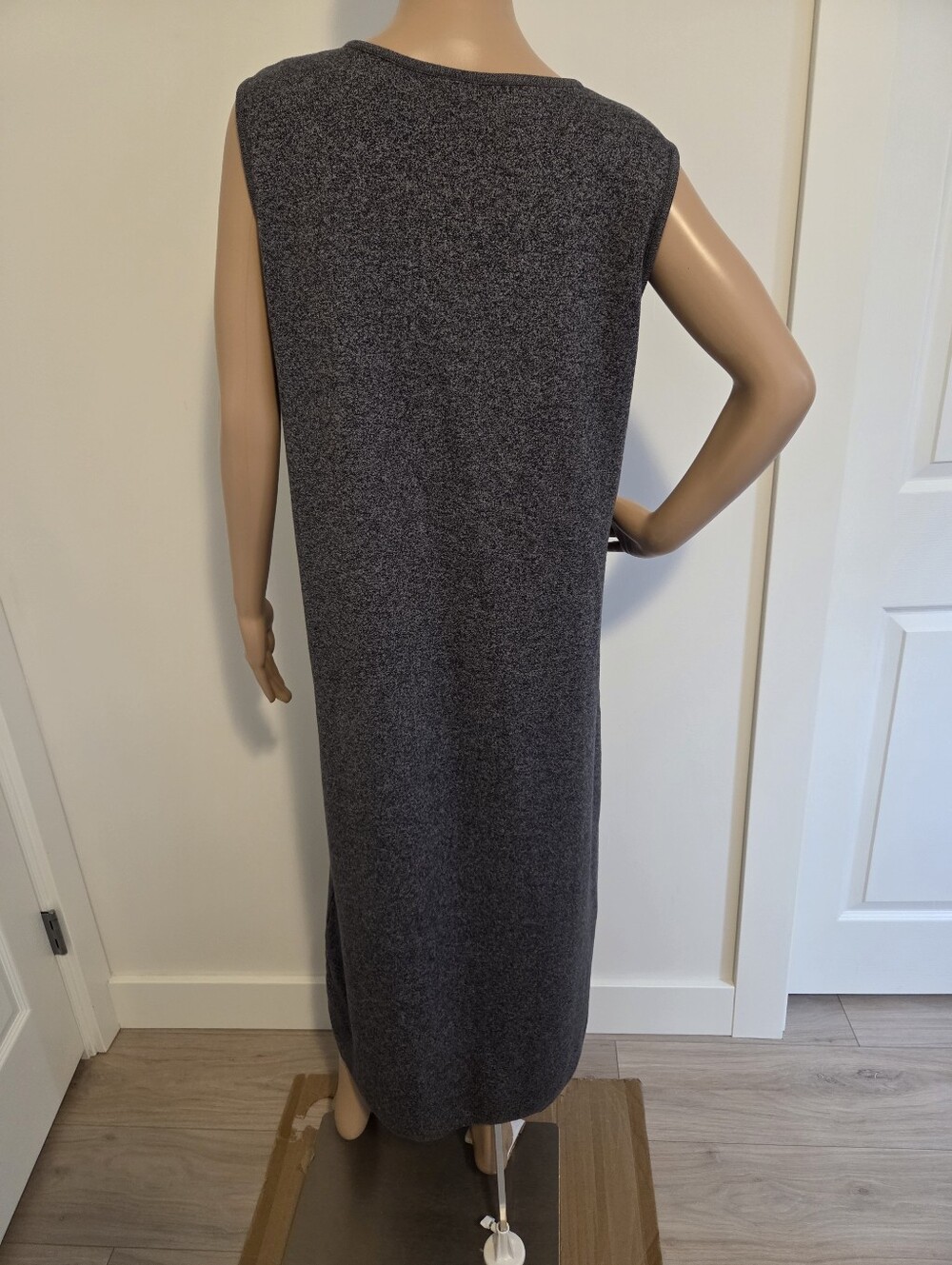 Eileen Fisher Heather Grey Sleeveless Cotton Maxi Dress - Picture 3 of 6